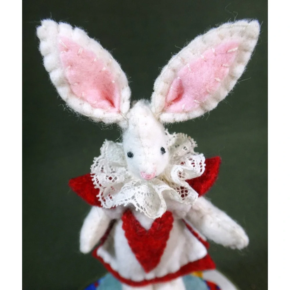 UNUSUAL felt pin cushion White Rabbit trinket box HANDCRAFTED